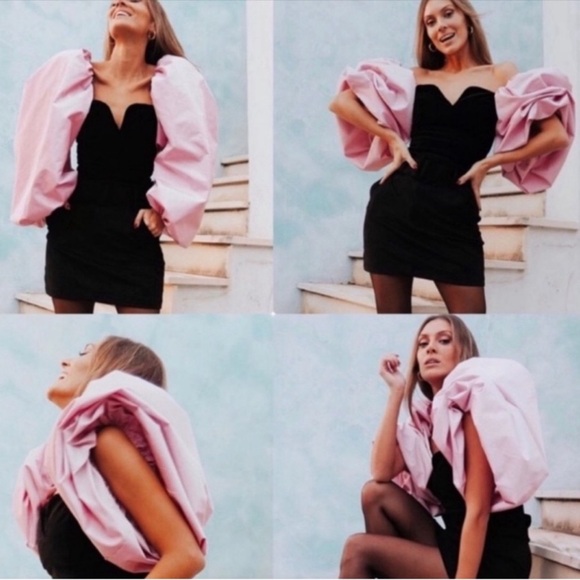 ZARA PUFF SLEEVES PINK VELVET BLACK BLOUSES LIMITED EDITION BLOGGER FAV - Picture 5 of 16